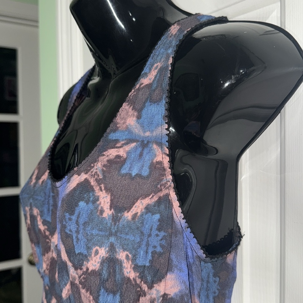 Free People Blue & Pink Pattern Sleeveless Mini Dress Fun Flirty Boho Size 2 - Picture 6 of 12